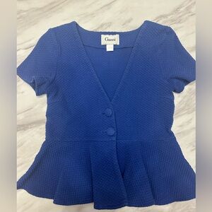 Ganni Blue Textured Peplum Top Size Small